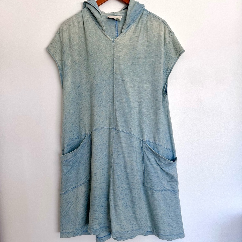 Casual Hooded Mini Dress in Light Blue with Pockets